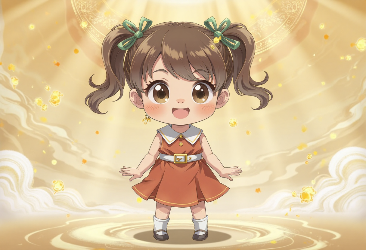 双马尾的橙色连衣裙萌妹